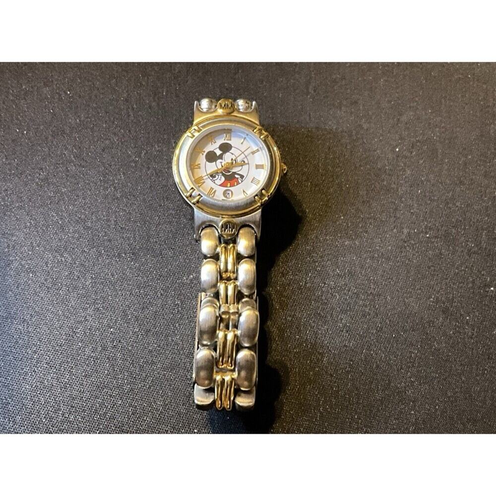 Disney Mickey Mouse Time Works Watch Gold and Silver Tone Needs Battery